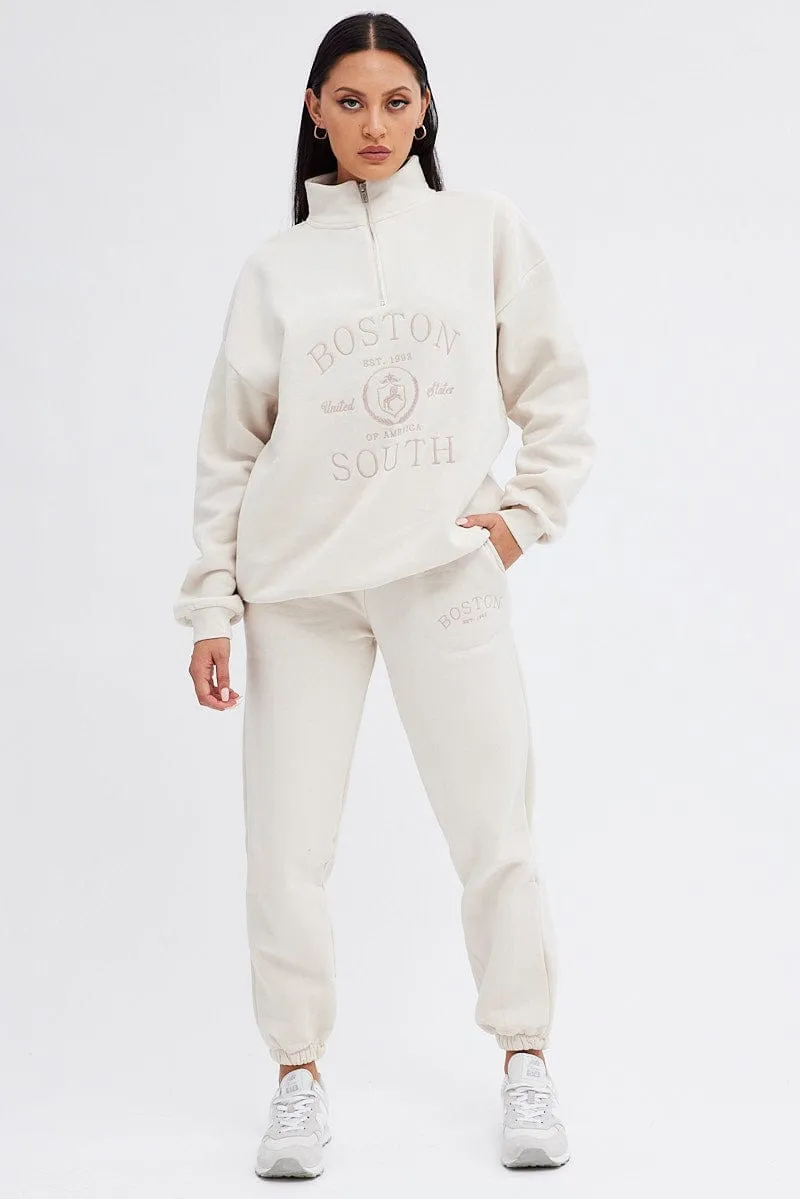 Beige Track Pants High Rise Jogger sold by Ally Fashion product image thumbnail 3