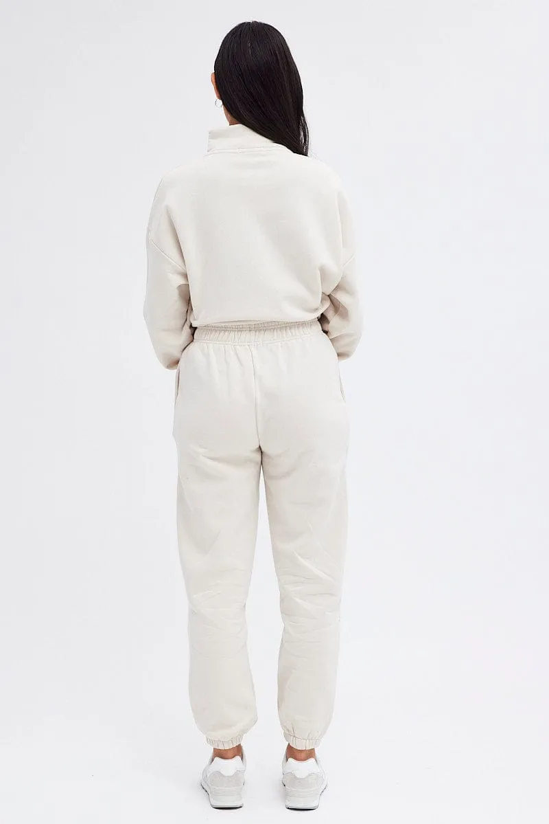 Beige Track Pants High Rise Jogger sold by Ally Fashion product image thumbnail 5