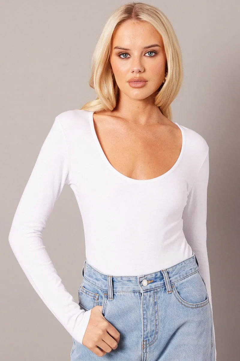White Top Long Sleeve Scoop Neck sold by Ally Fashion