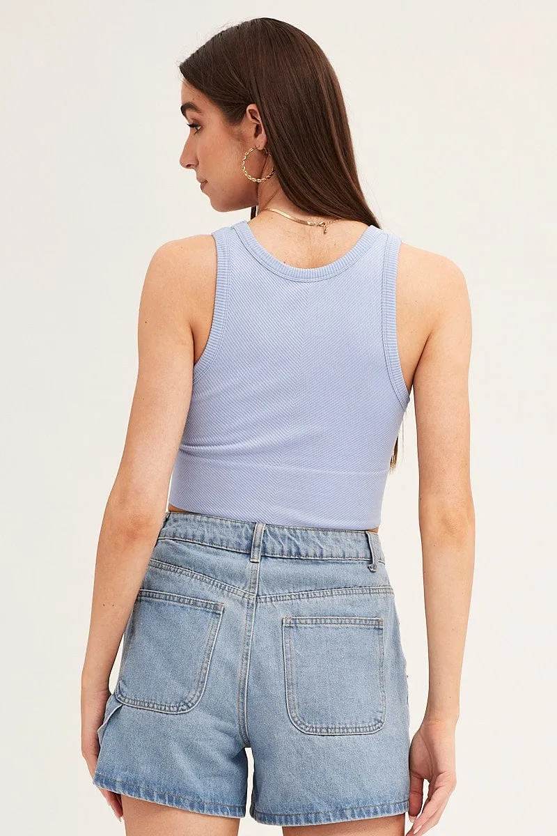 Sky Blue Tank Top Sleeveless Crew Neck Seamless sold by Ally Fashion product image thumbnail 5