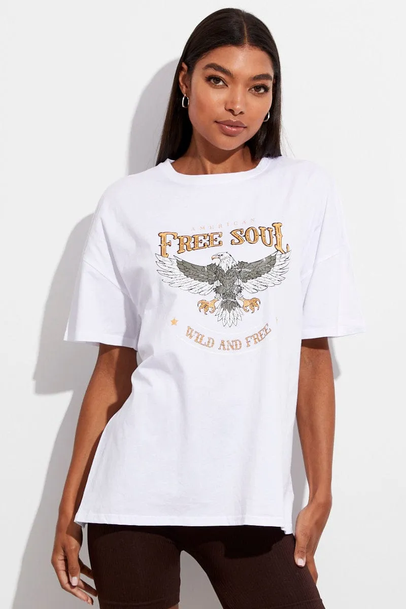 White T Shirt Crew Neck Short Sleeve Longline Eagle sold by Ally Fashion product image thumbnail 3