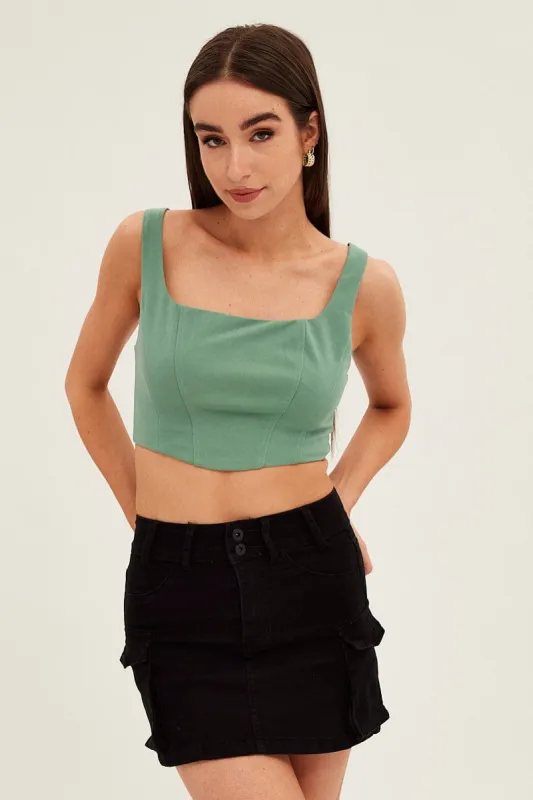 Black Cargo Utility Denim Mini Skirt sold by Ally Fashion