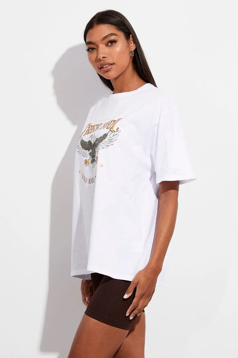 White T Shirt Crew Neck Short Sleeve Longline Eagle sold by Ally Fashion product image thumbnail 4