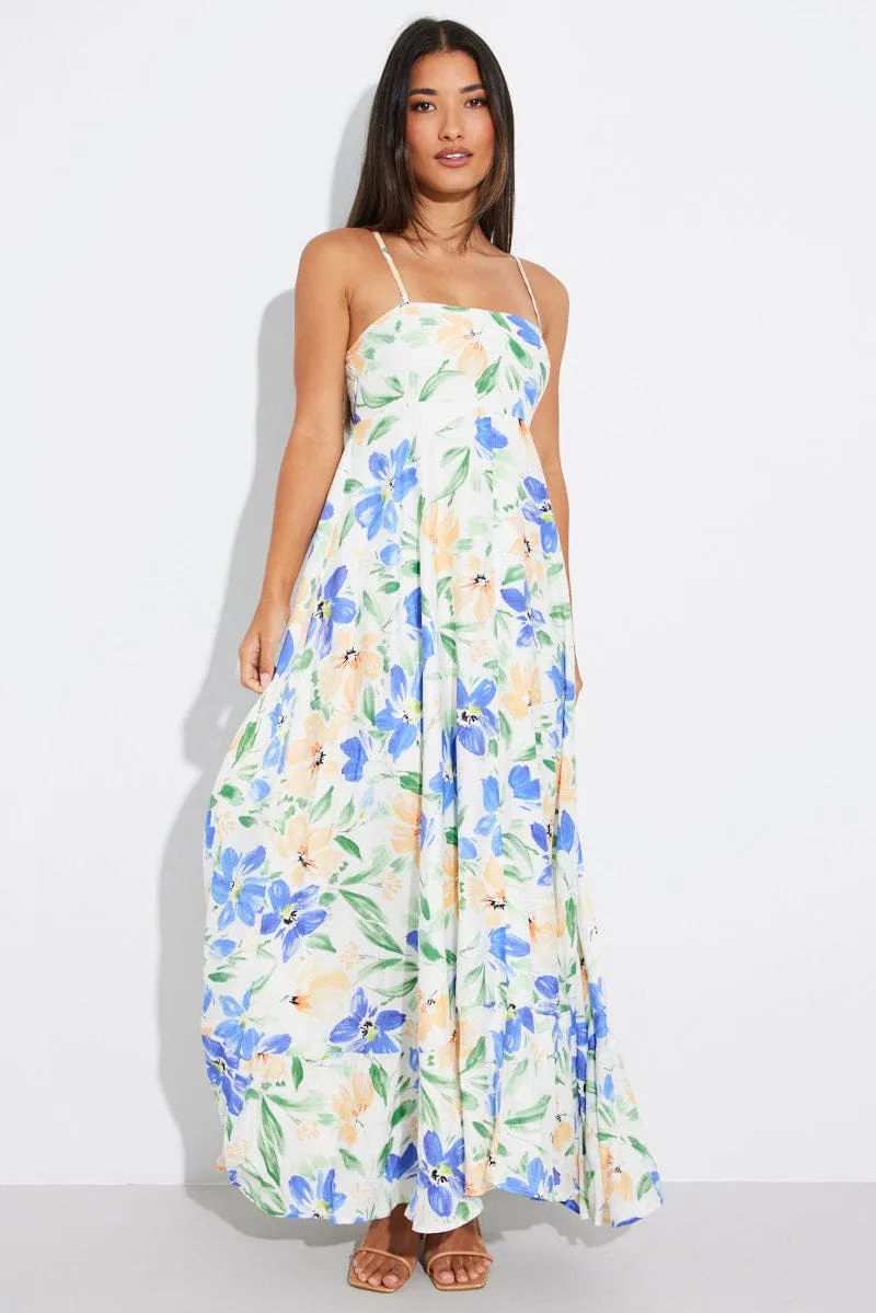 White Floral Maxi Dress Strappy sold by Ally Fashion product image thumbnail 2