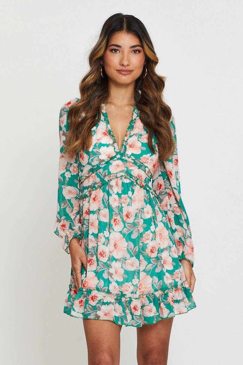 Print Mini Dress Long Sleeve sold by Ally Fashion product image thumbnail 3