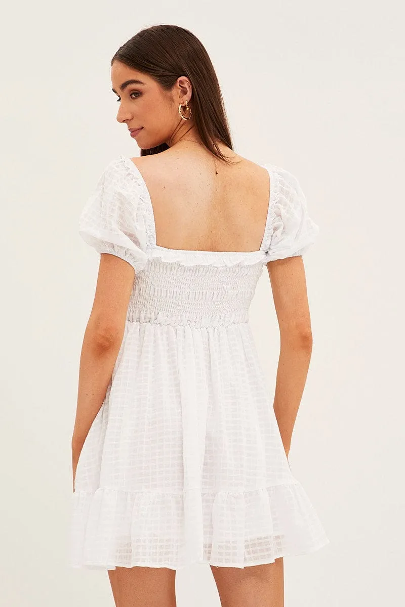 White Fit And Flare Dress Short Sleeve Shirred Mini sold by Ally Fashion product image thumbnail 5