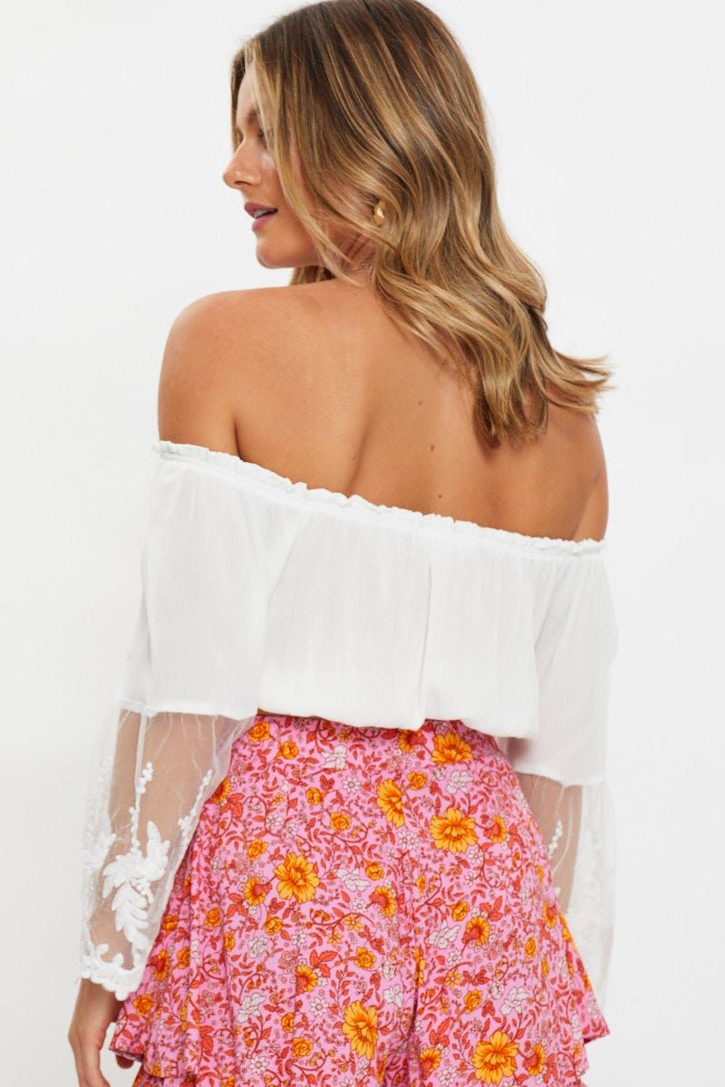 White Short Sleeve Broderie Puff Sleeve Crop Top sold by Ally Fashion product image thumbnail 4