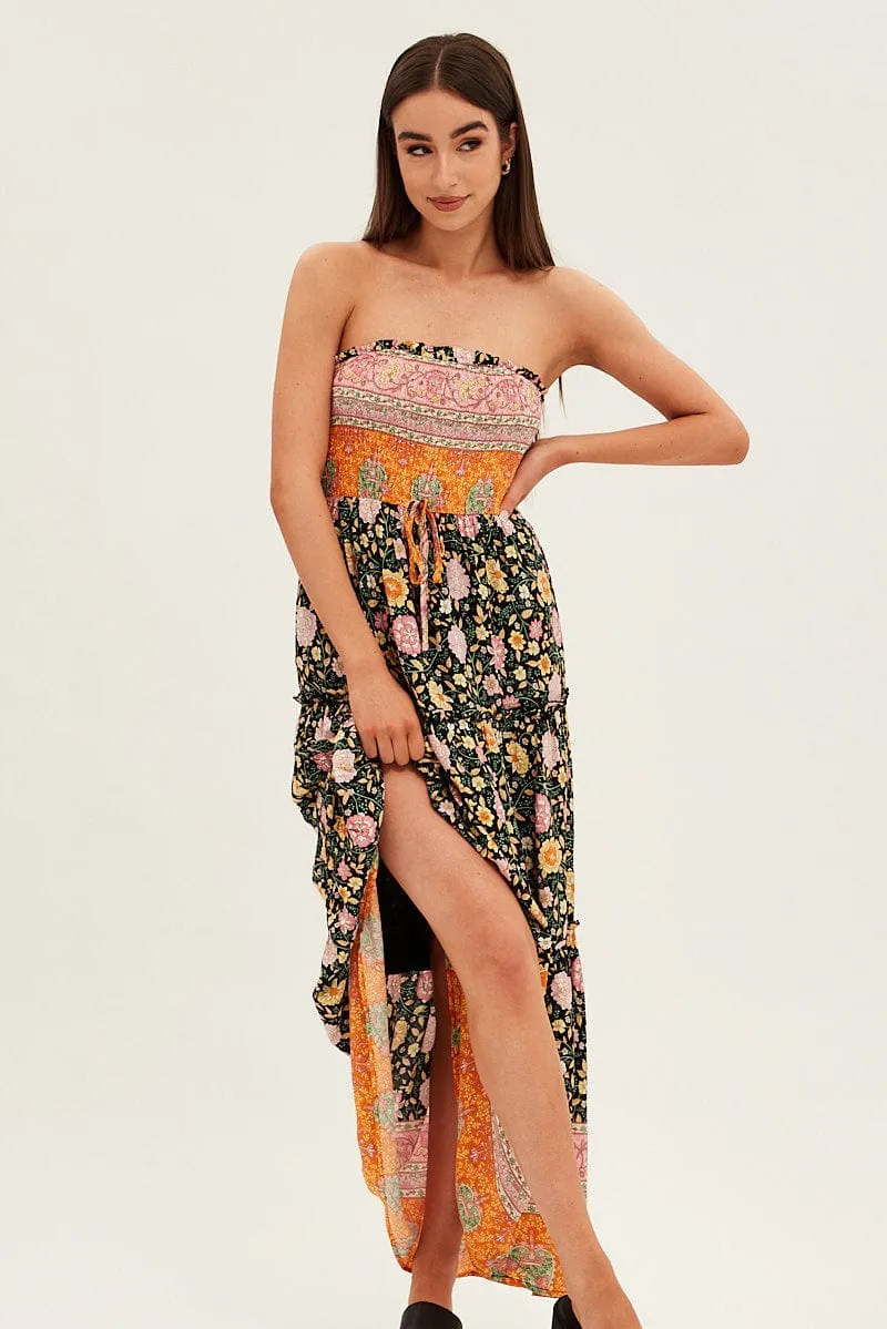 Boho Print Maxi Dress Bandeau Sun Dress sold by Ally Fashion
