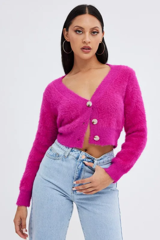 Pink Fluffy Cardigan sold by Ally Fashion