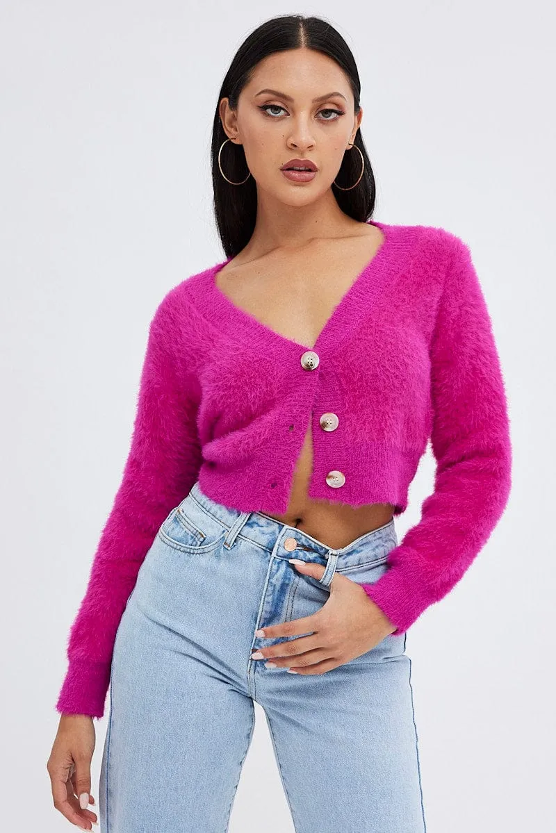 Pink Fluffy Cardigan sold by Ally Fashion