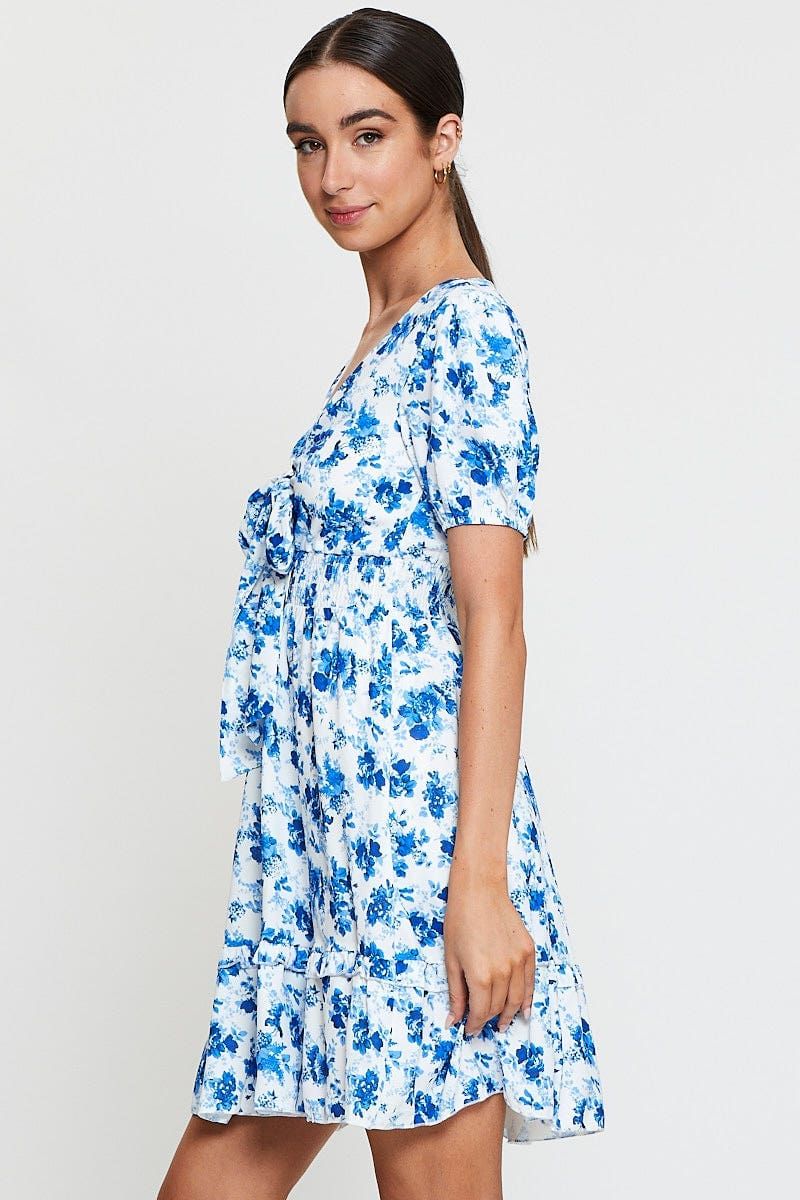 Print Mini Dress Short Sleeve V Neck Tie sold by Ally Fashion product image thumbnail 4