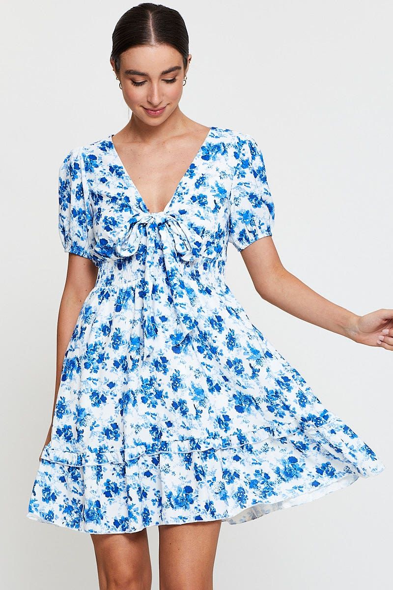 Print Mini Dress Short Sleeve V Neck Tie sold by Ally Fashion product image thumbnail 3