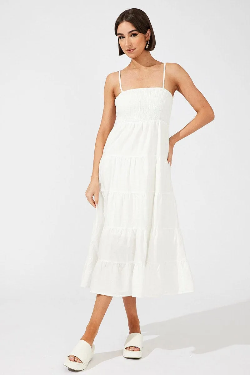 White Midi Dress Sleeveless Tiered sold by Ally Fashion