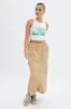 Beige Maxi Skirt Low Rise Cargo Parachute sold by Ally Fashion