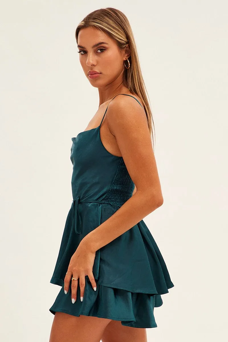 Green Satin Playsuit Sleeveless Cowl Neck sold by Ally Fashion product image thumbnail 4