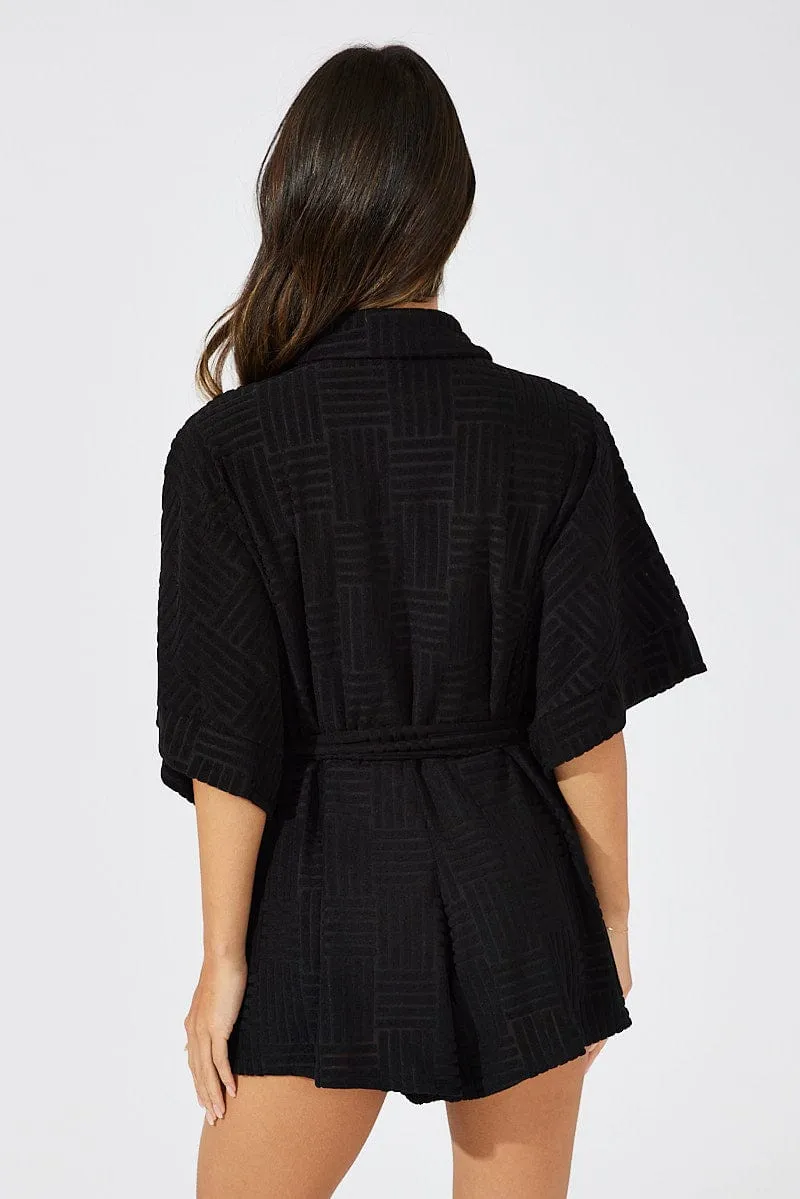 Black Oversized Playsuit Textured fabric sold by Ally Fashion product image thumbnail 5
