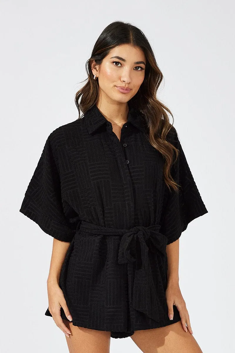 Black Oversized Playsuit Textured fabric sold by Ally Fashion product image thumbnail 3