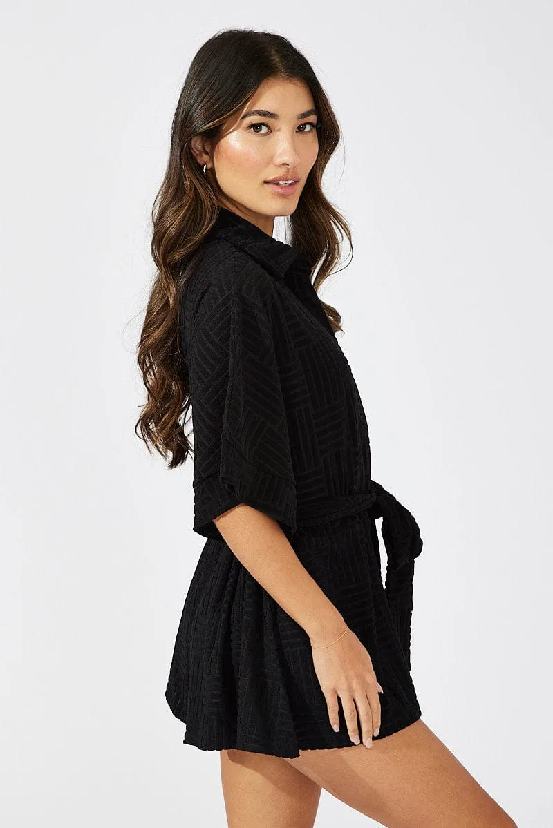 Black Oversized Playsuit Textured fabric sold by Ally Fashion product image thumbnail 4