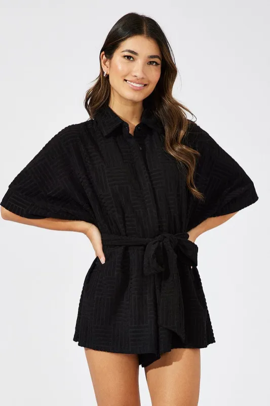 Black Oversized Playsuit Textured fabric sold by Ally Fashion