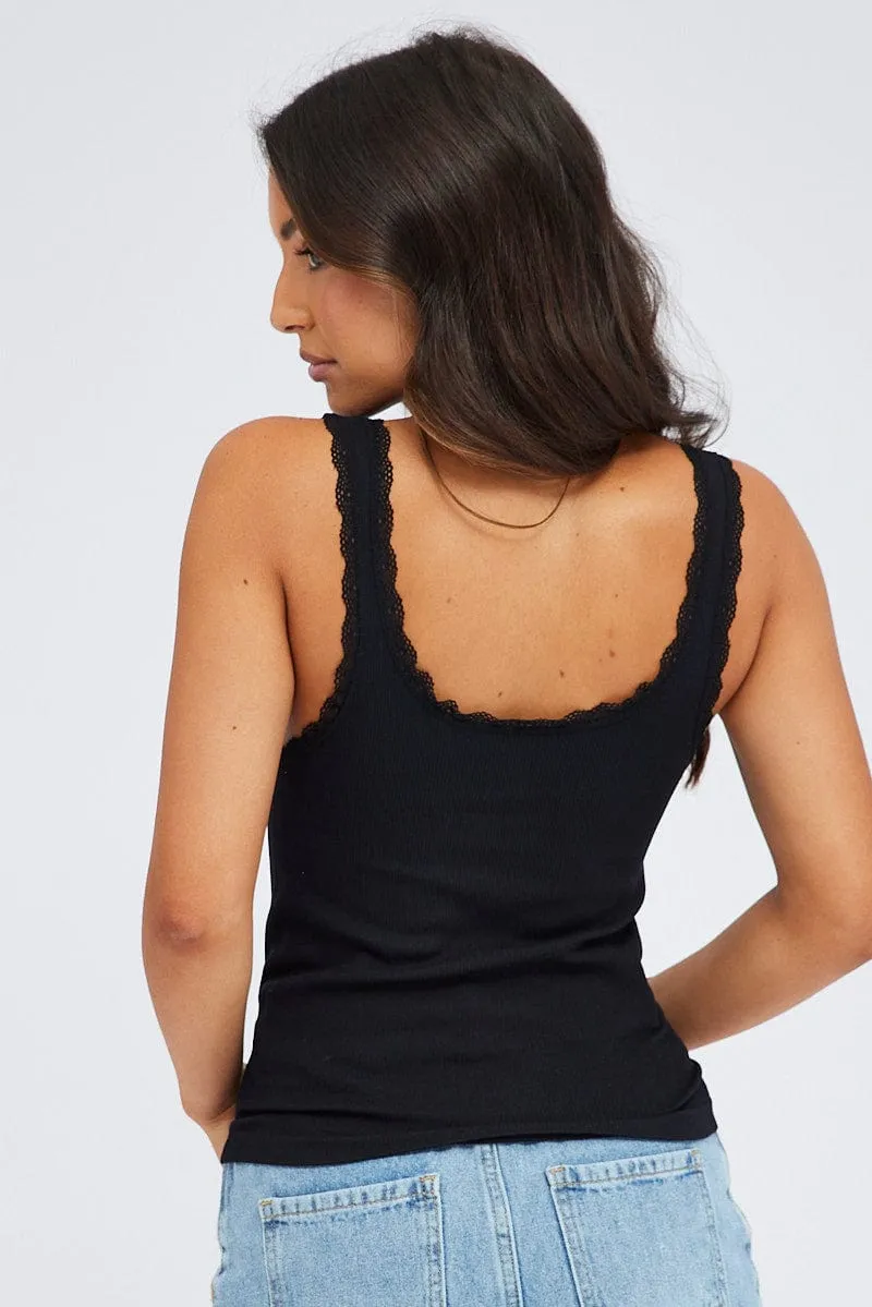 Black Tank Top Lace Trim Seamless sold by Ally Fashion product image thumbnail 5