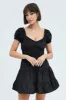 Black Fit and Flare Dress Short Sleeve Shirred sold by Ally Fashion