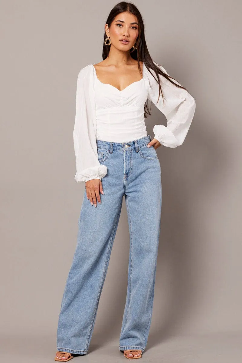 White Bodysuit Long Sleeve Ruched Textured sold by Ally Fashion product image thumbnail 2