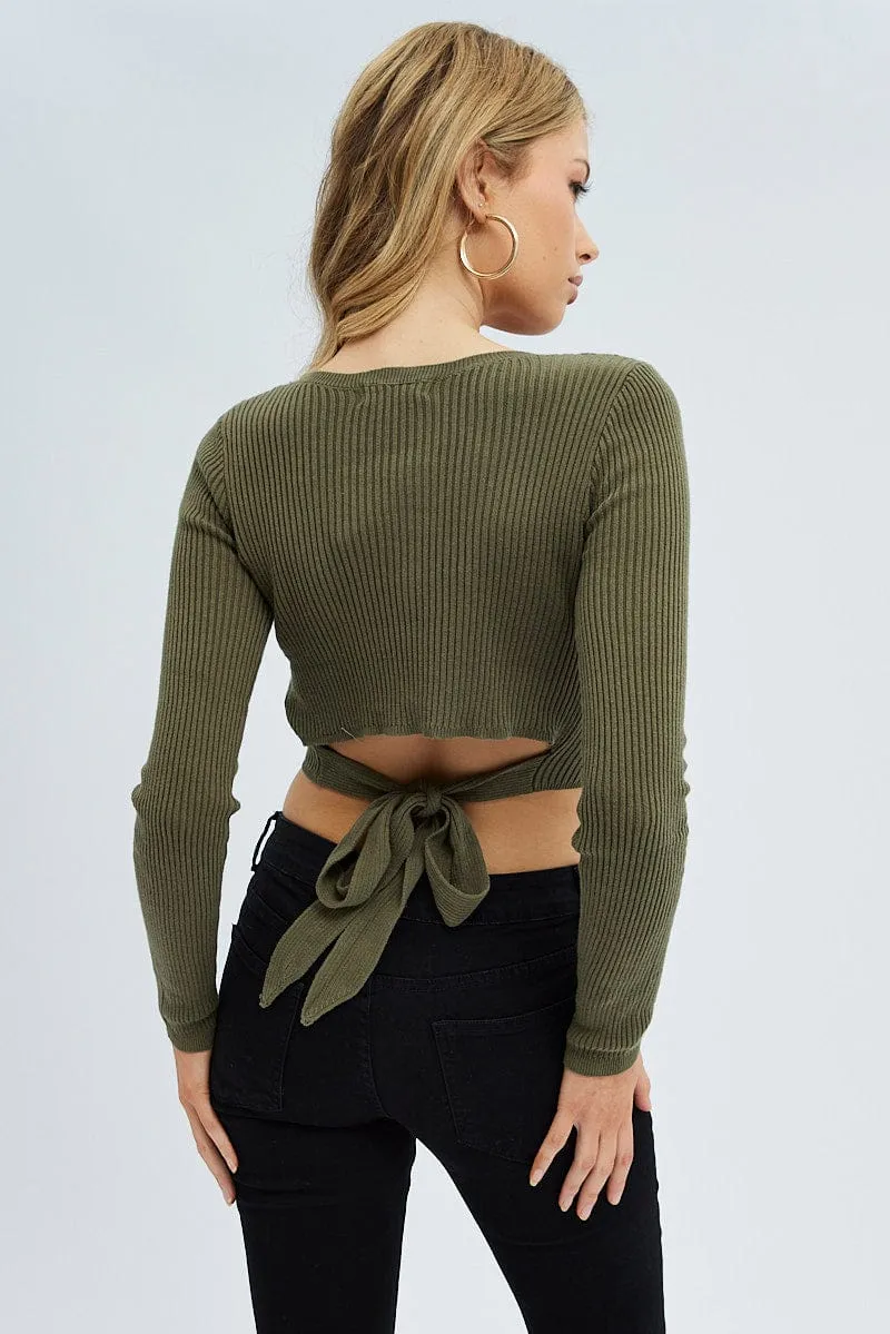 Green Knit Top Long Sleeve Crop sold by Ally Fashion product image thumbnail 5