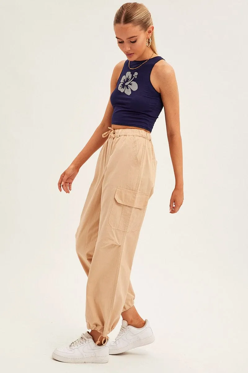 Beige Cargo Pants Relaxed Wide Leg sold by Ally Fashion product image thumbnail 4
