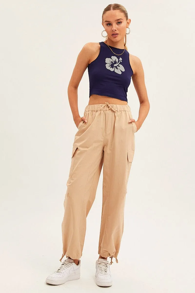 Beige Cargo Pants Relaxed Wide Leg sold by Ally Fashion