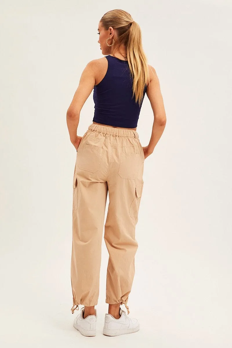 Beige Cargo Pants Relaxed Wide Leg sold by Ally Fashion product image thumbnail 5