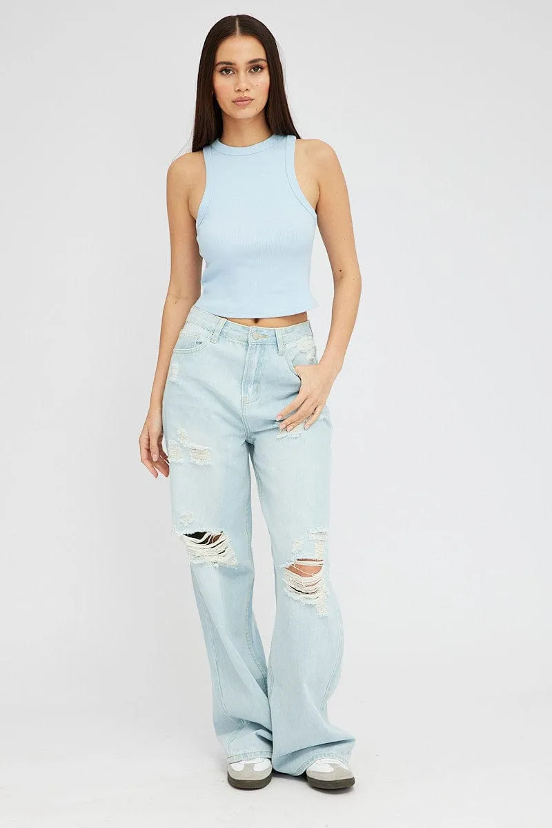 Blue Tank Top Sleeveless Crew Neck sold by Ally Fashion product image thumbnail 2