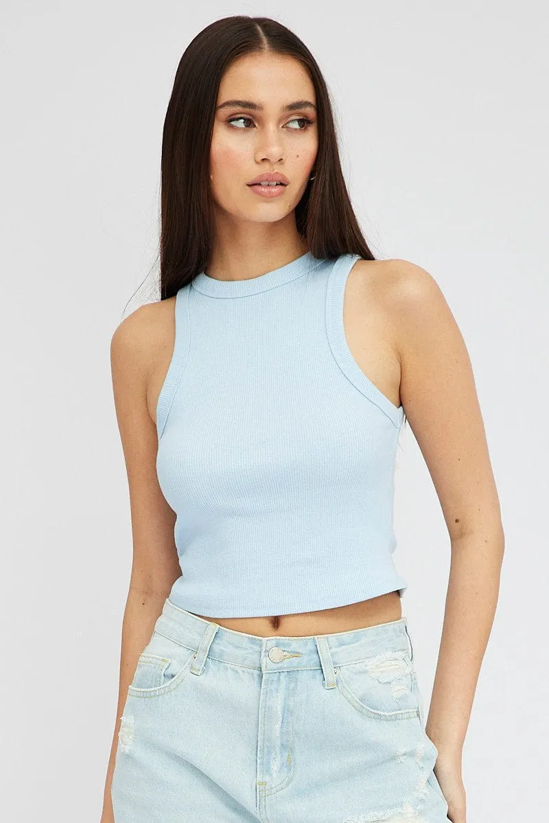 Blue Tank Top Sleeveless Crew Neck sold by Ally Fashion product image thumbnail 3