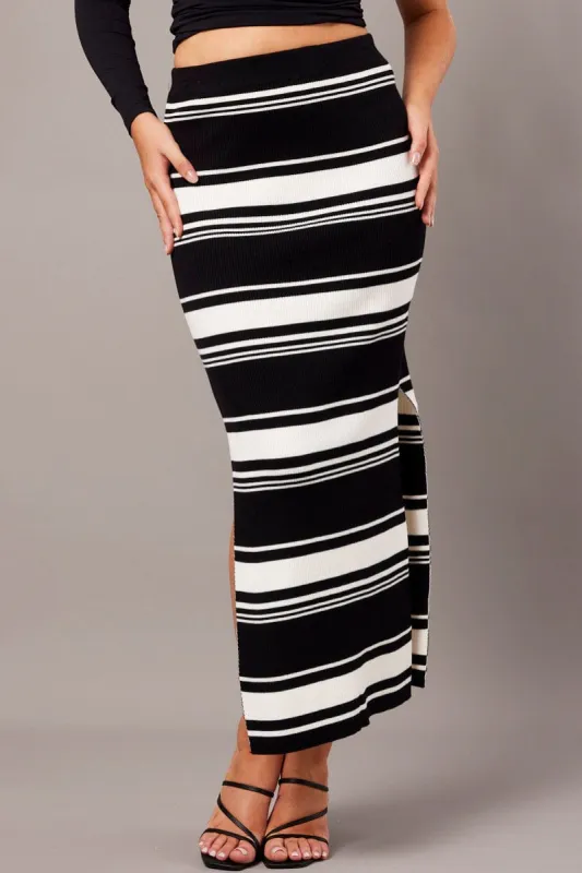 Black Stripe Knit Skirt High Rise sold by Ally Fashion