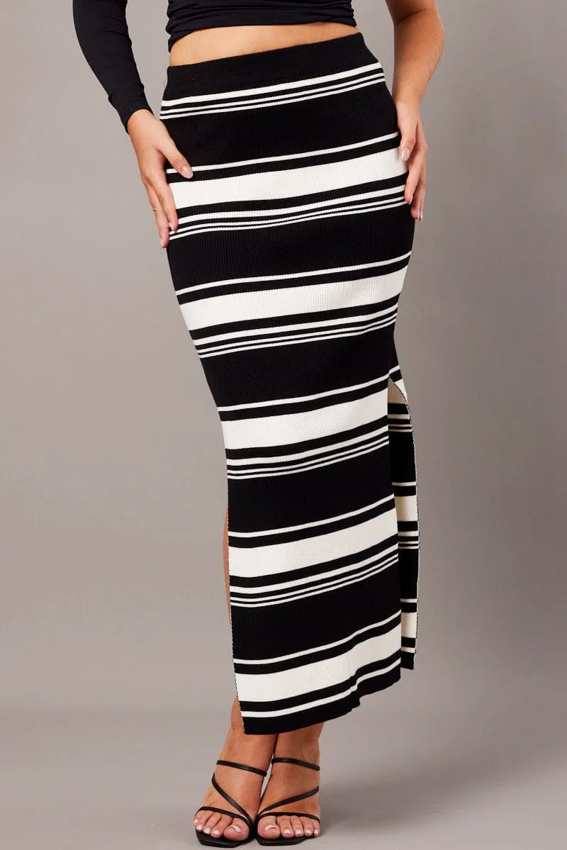 Black Stripe Knit Skirt High Rise sold by Ally Fashion