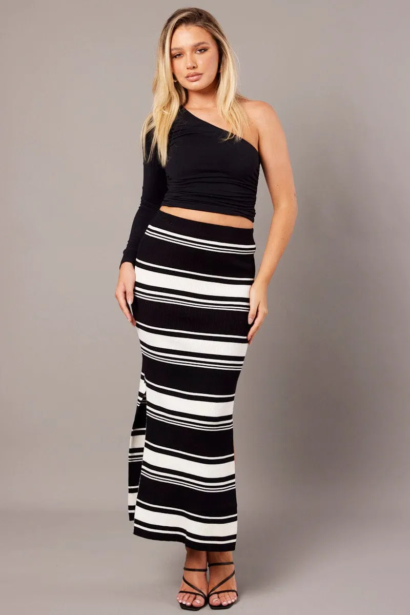 Black Stripe Knit Skirt High Rise sold by Ally Fashion product image thumbnail 2