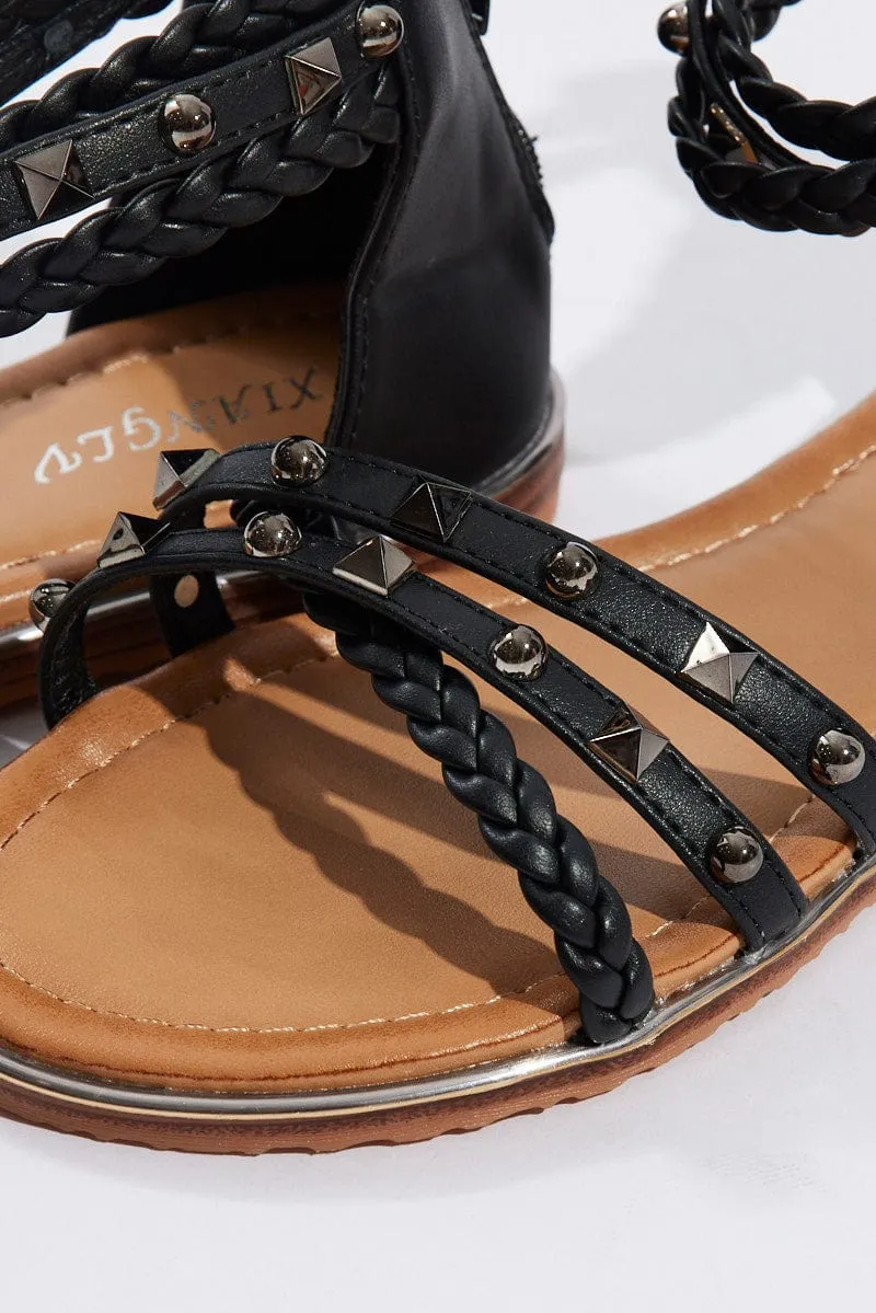 Black Flat Studded Sandals sold by Ally Fashion product image thumbnail 2