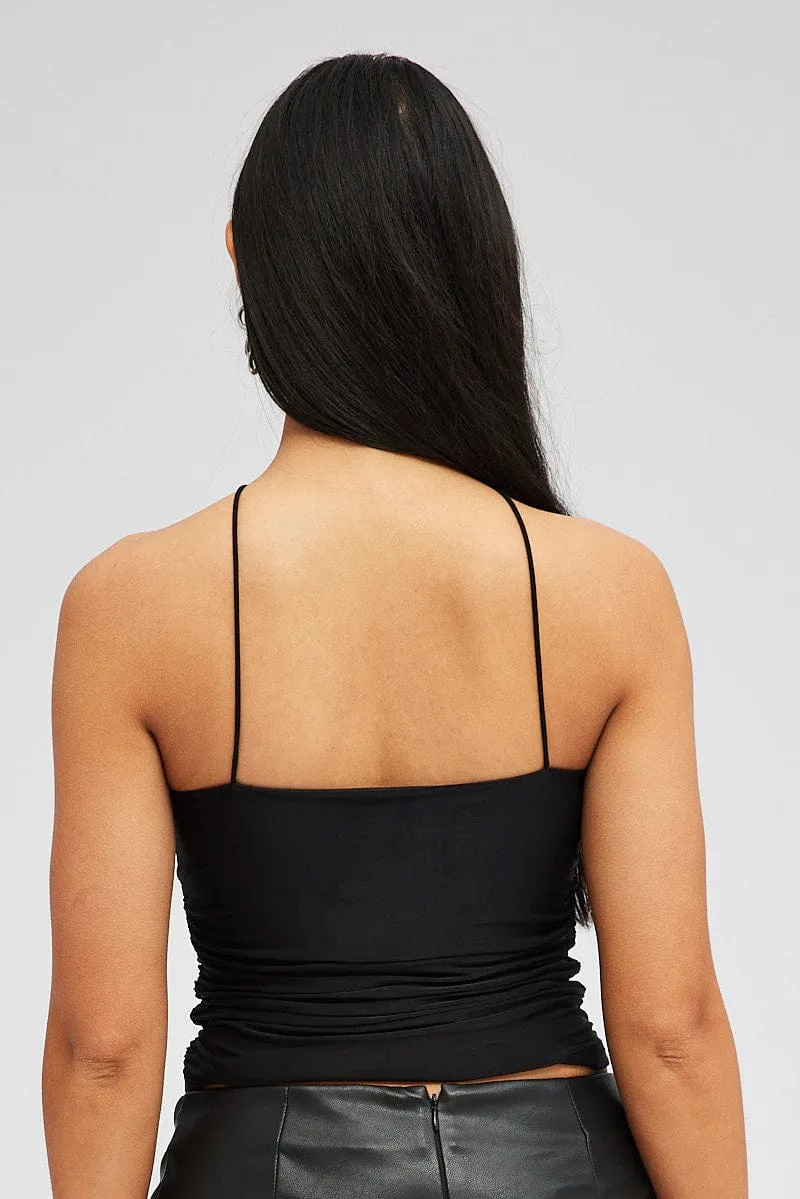 Black Rose Top Halter Neck Crossover Rosette Stretch sold by Ally Fashion product image thumbnail 5