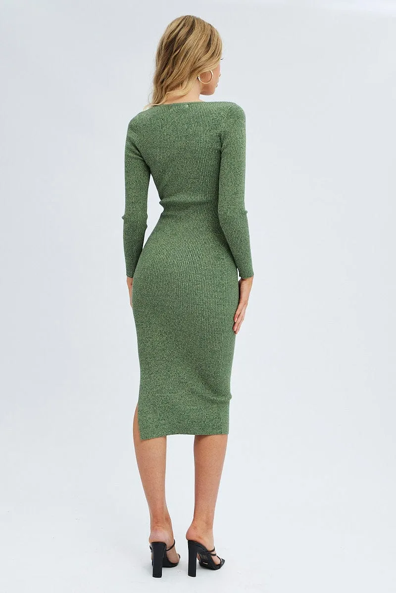 Green Knit Dress Long Sleeve Midi sold by Ally Fashion product image thumbnail 5