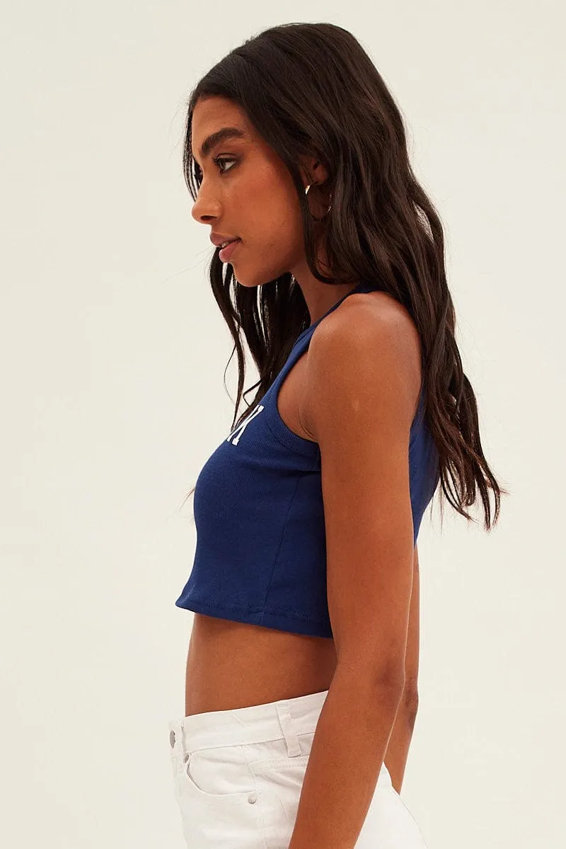 Blue Tank Top Sleeveless Round Neck New York Print Rib sold by Ally Fashion product image thumbnail 4