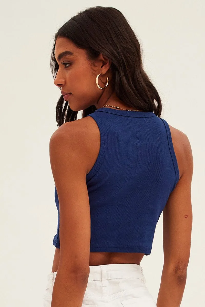 Blue Tank Top Sleeveless Round Neck New York Print Rib sold by Ally Fashion product image thumbnail 5