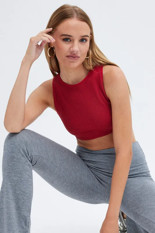 Red Crop Tank Top Crew Neck Seamless sold by Ally Fashion