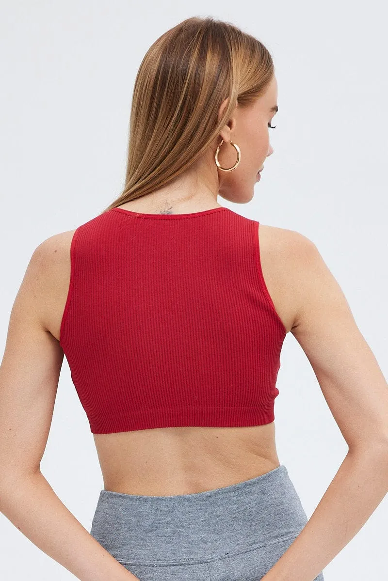 Red Crop Tank Top Crew Neck Seamless sold by Ally Fashion product image thumbnail 5