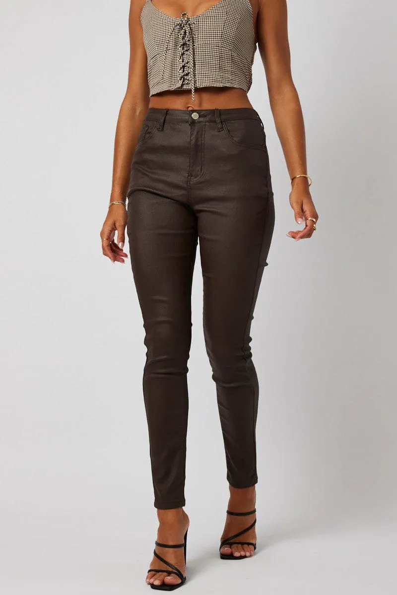 Brown Skinny Jean Wet Look sold by Ally Fashion product image thumbnail 3