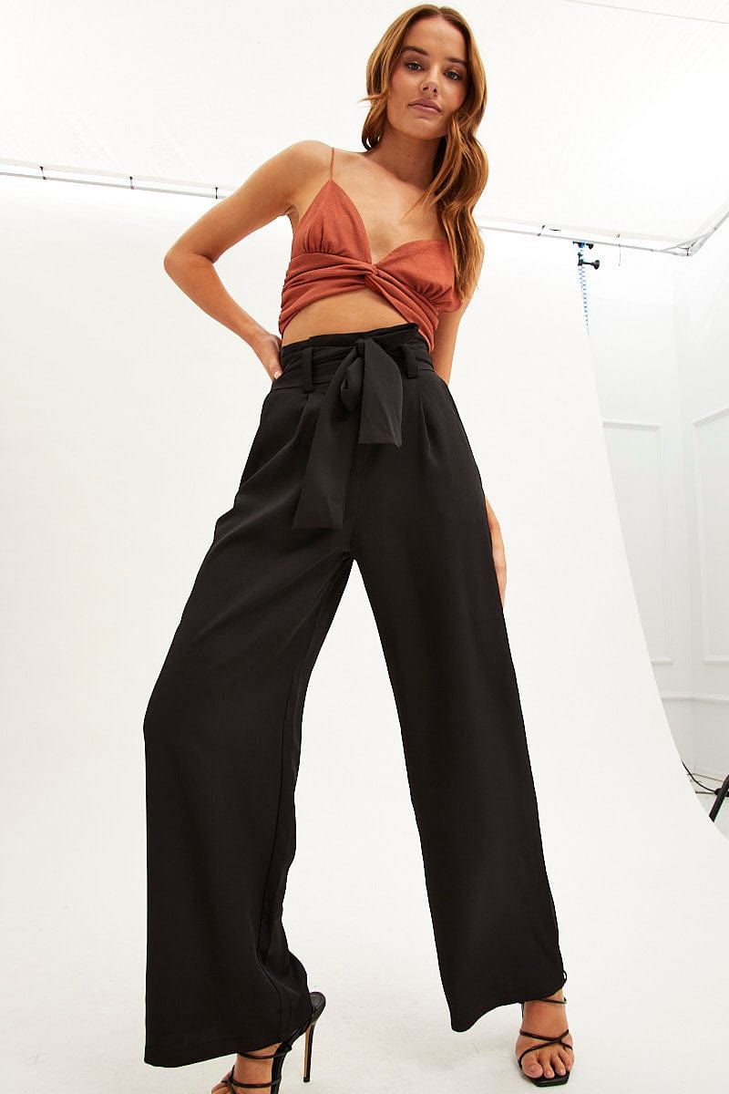 Black Wide Leg Pants High Rise Paperbag sold by Ally Fashion