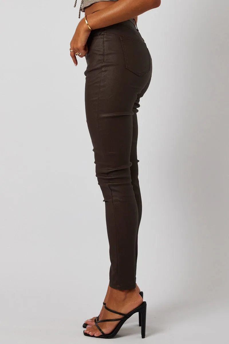 Brown Skinny Jean Wet Look sold by Ally Fashion product image thumbnail 4