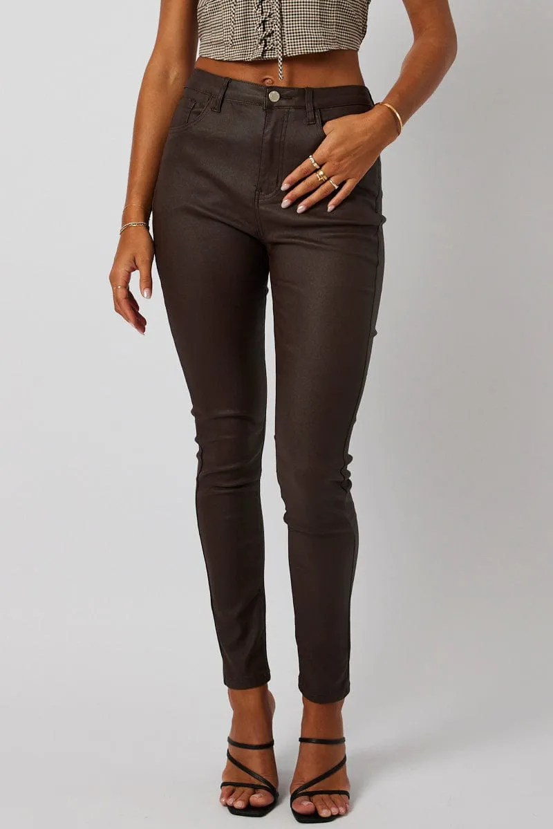 Brown Skinny Jean Wet Look sold by Ally Fashion