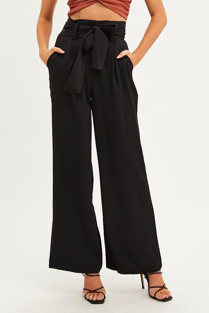 Black Wide Leg Pants High Rise Paperbag sold by Ally Fashion product image thumbnail 2