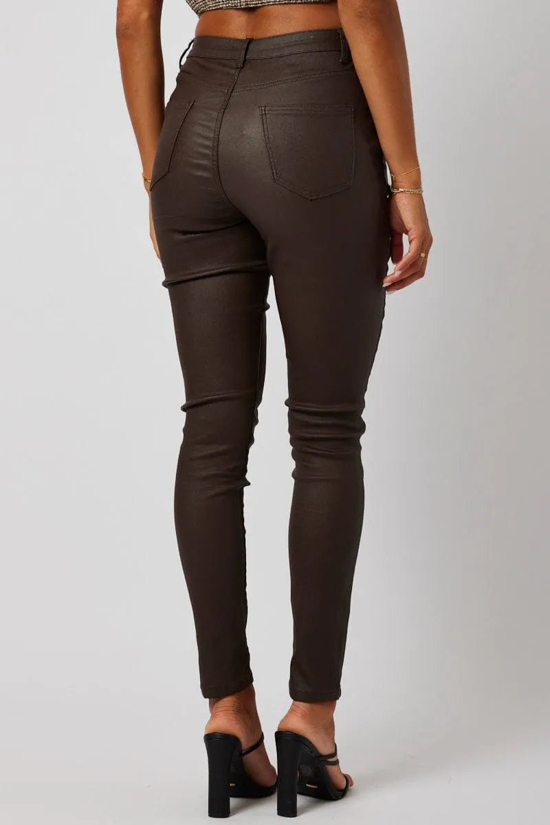 Brown Skinny Jean Wet Look sold by Ally Fashion product image thumbnail 5