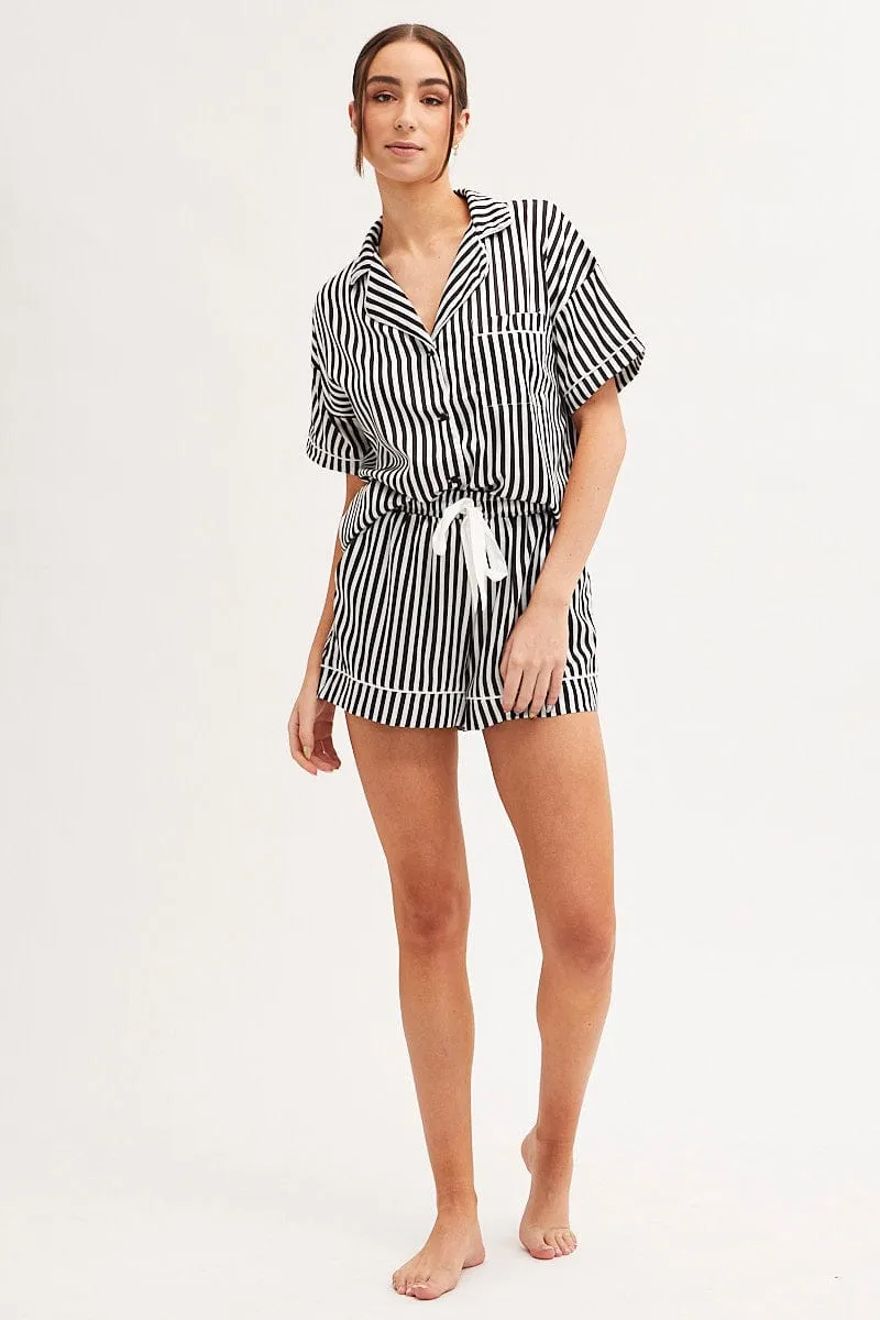 BLACK Pyjamas Set Short Sleeve Collared Shorts Satin sold by Ally Fashion product image thumbnail 3