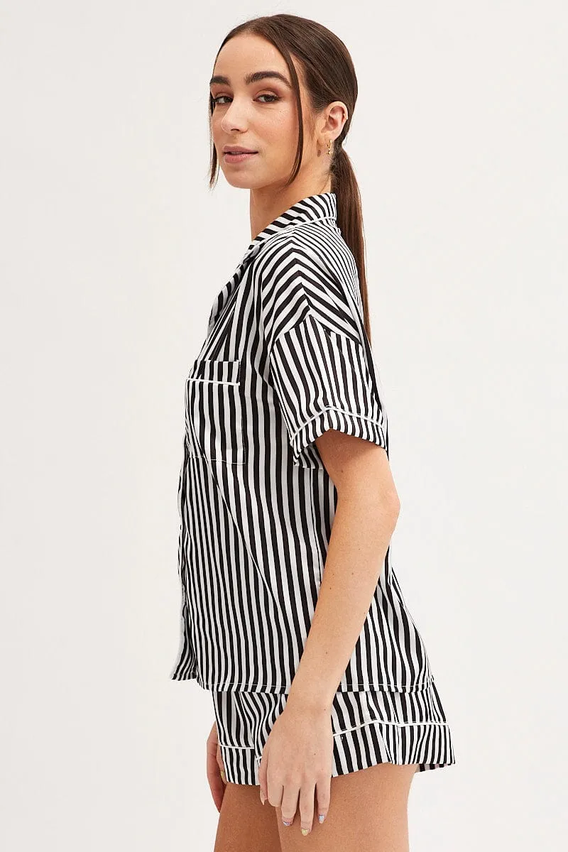 BLACK Pyjamas Set Short Sleeve Collared Shorts Satin sold by Ally Fashion product image thumbnail 4